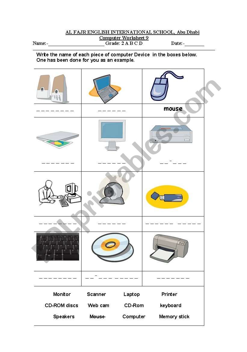 computer peripherals worksheet