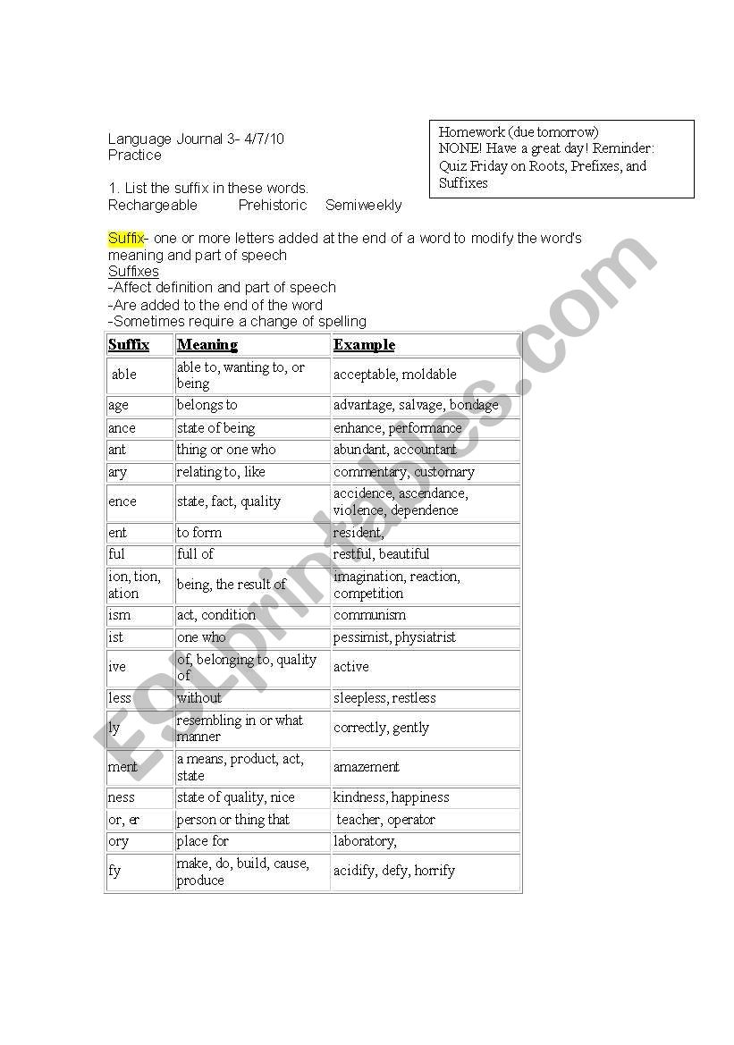 Suffixes-Basic worksheet