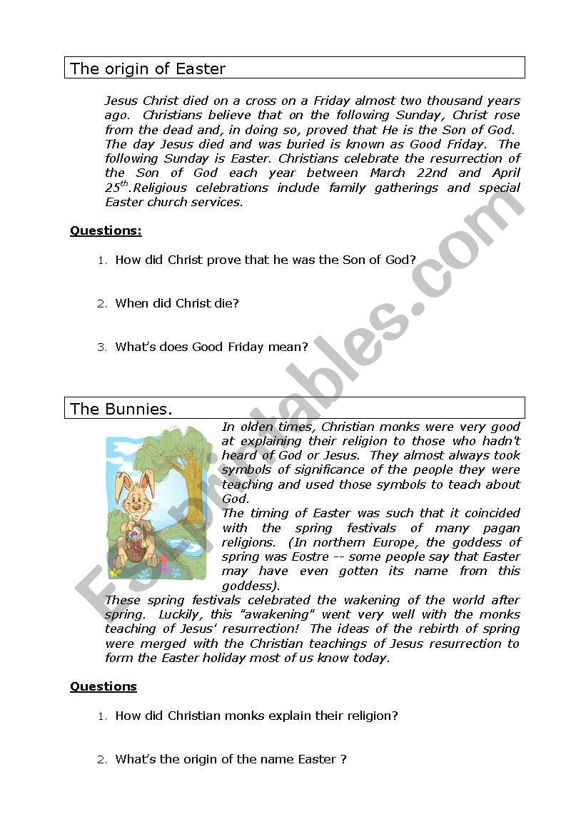 Easter  -  part 1 worksheet