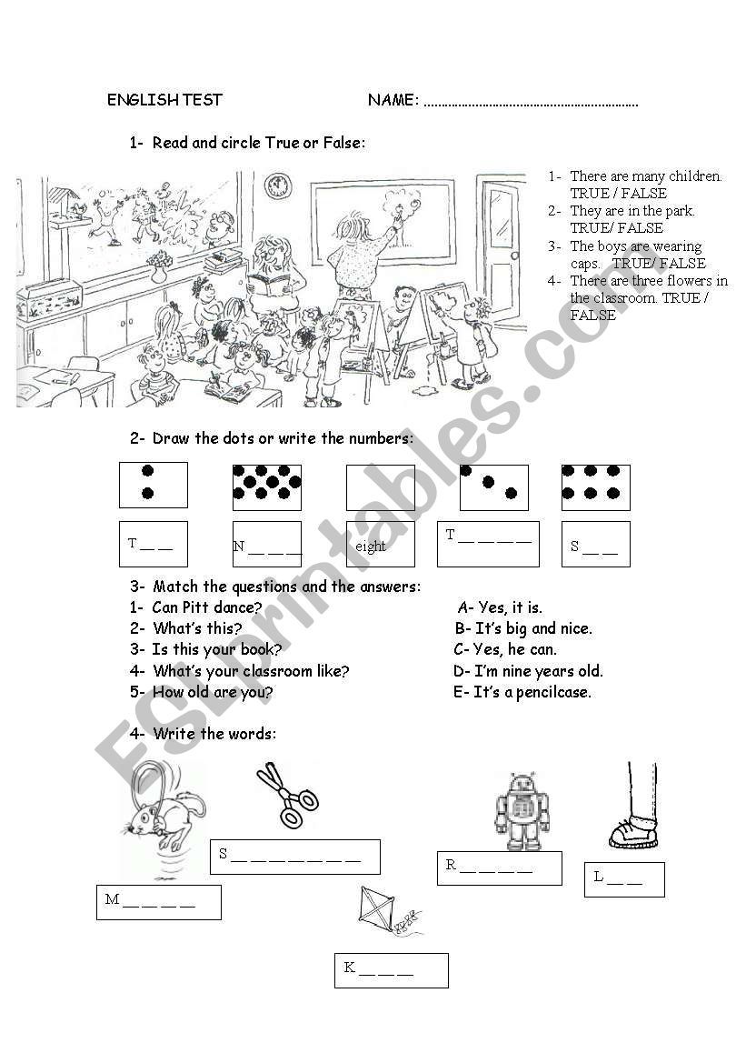 English Test for beginners SET 1 (2 pages)