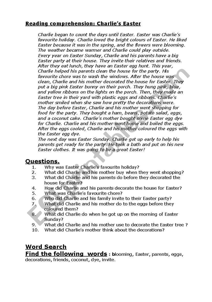 Easter -  Part 2 worksheet