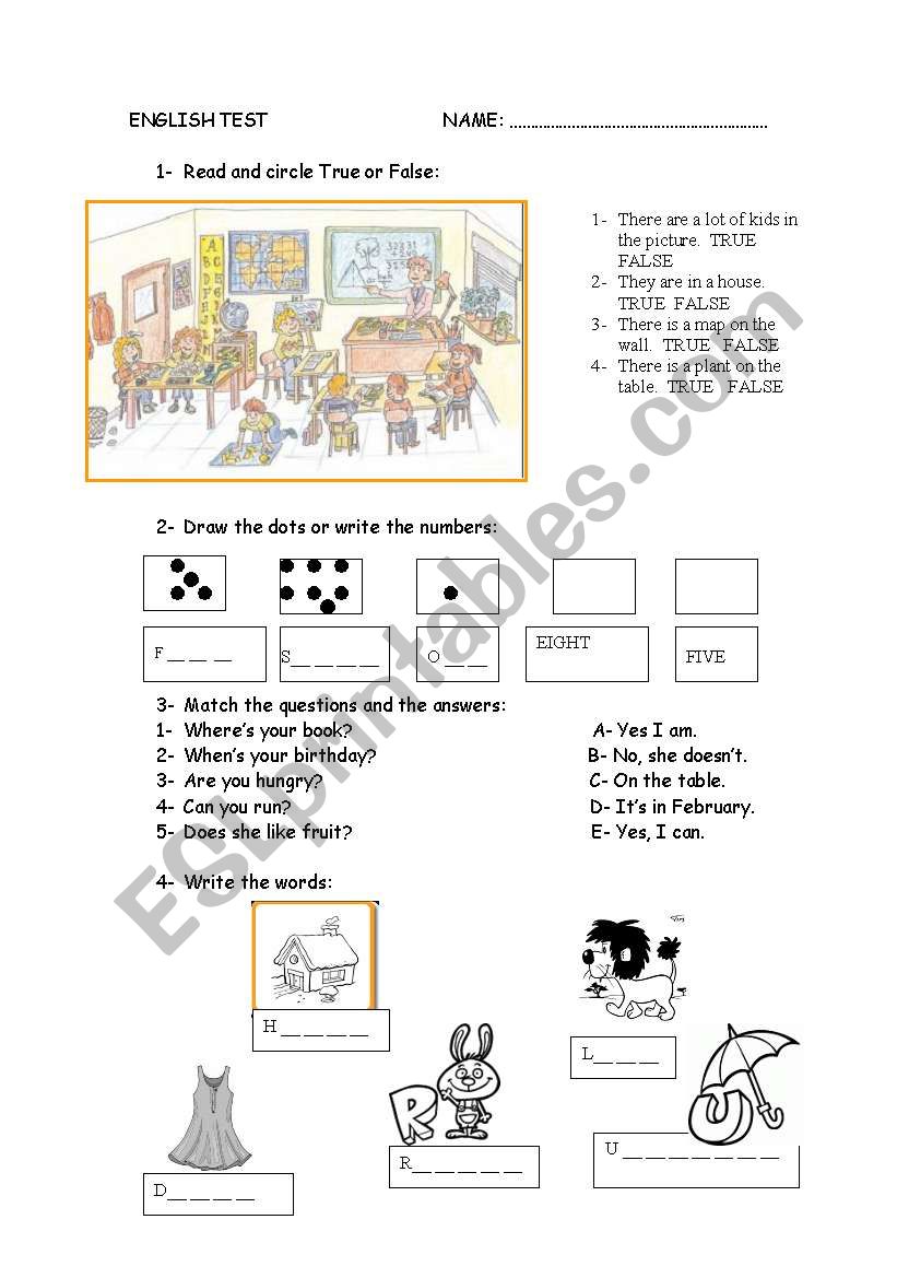 English Test for beginners SET 3 (2 pages)