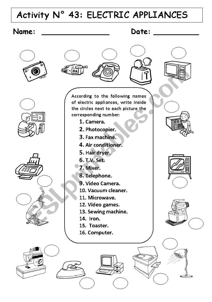 ELECTRIC  APPLIANCES worksheet