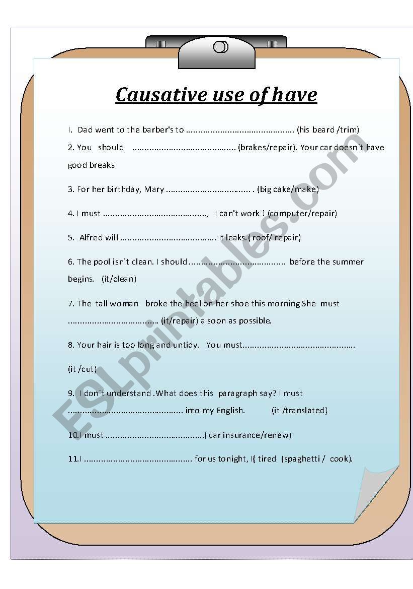 Causative use of have worksheet