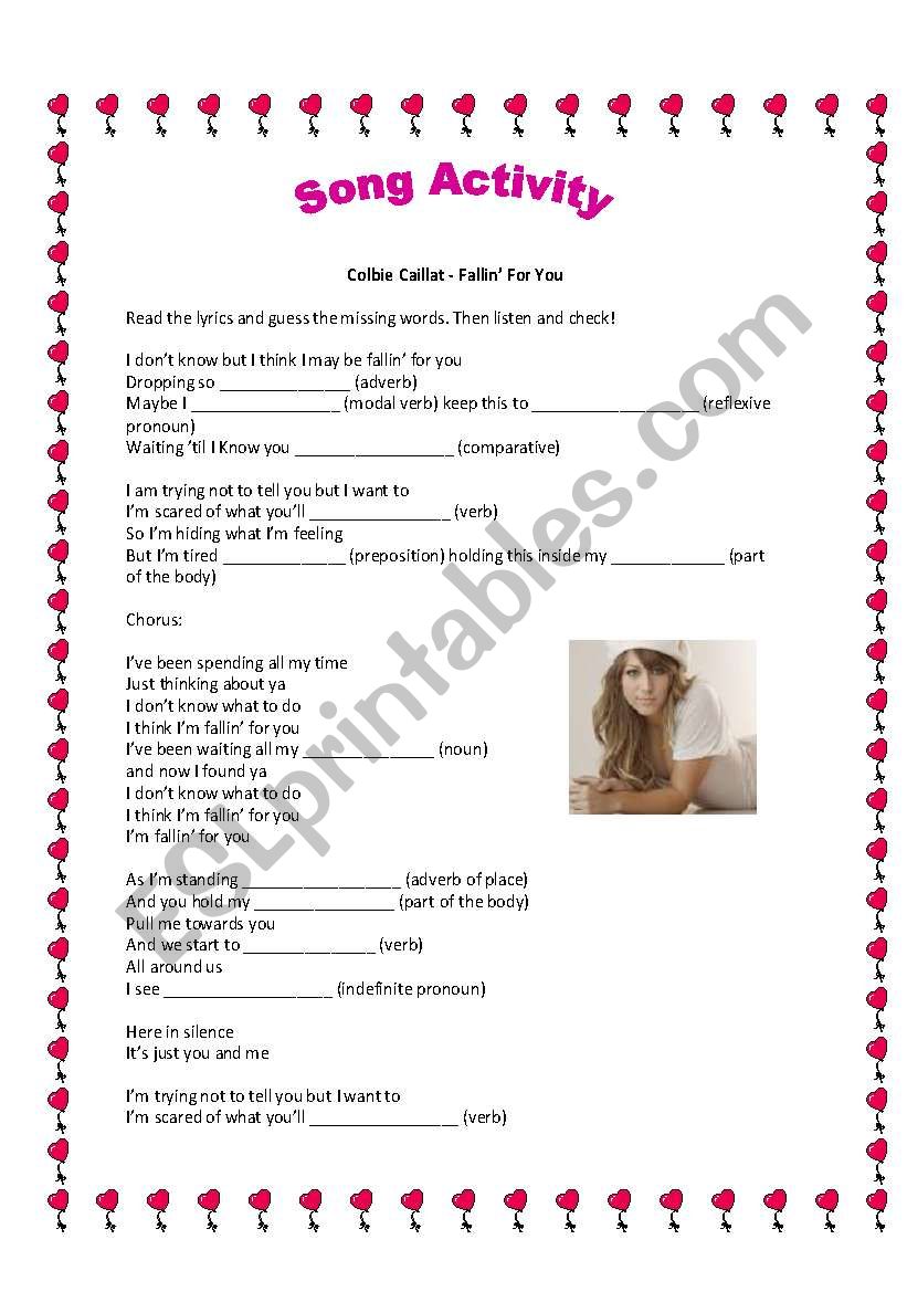 Fallin for you song activity worksheet