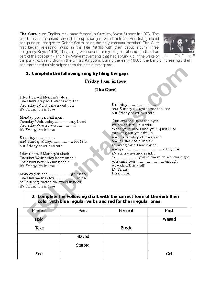 FRIDAY I AM IN LOVE. THE CURE worksheet
