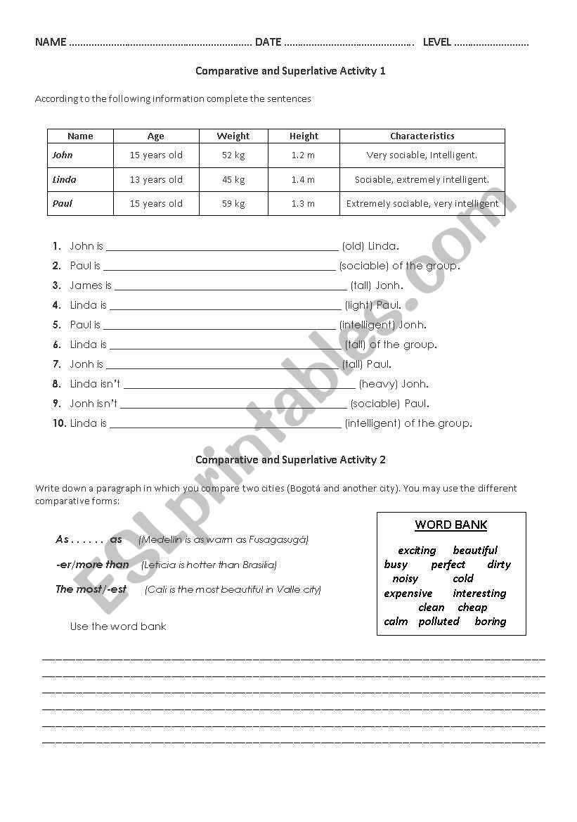 SUPERLATIVE AND COMPARATIVE ACTIVITY