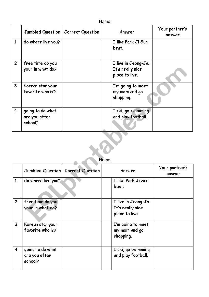 Jumbled question - Icebreaking