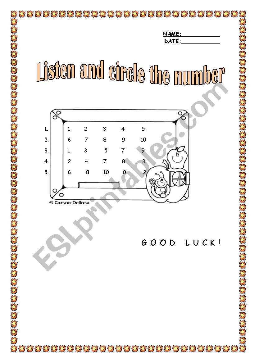 Listen and circle the number worksheet