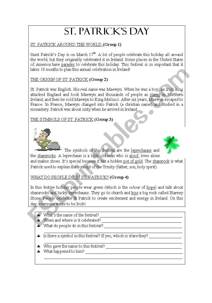 st patricks day comprehension ks2