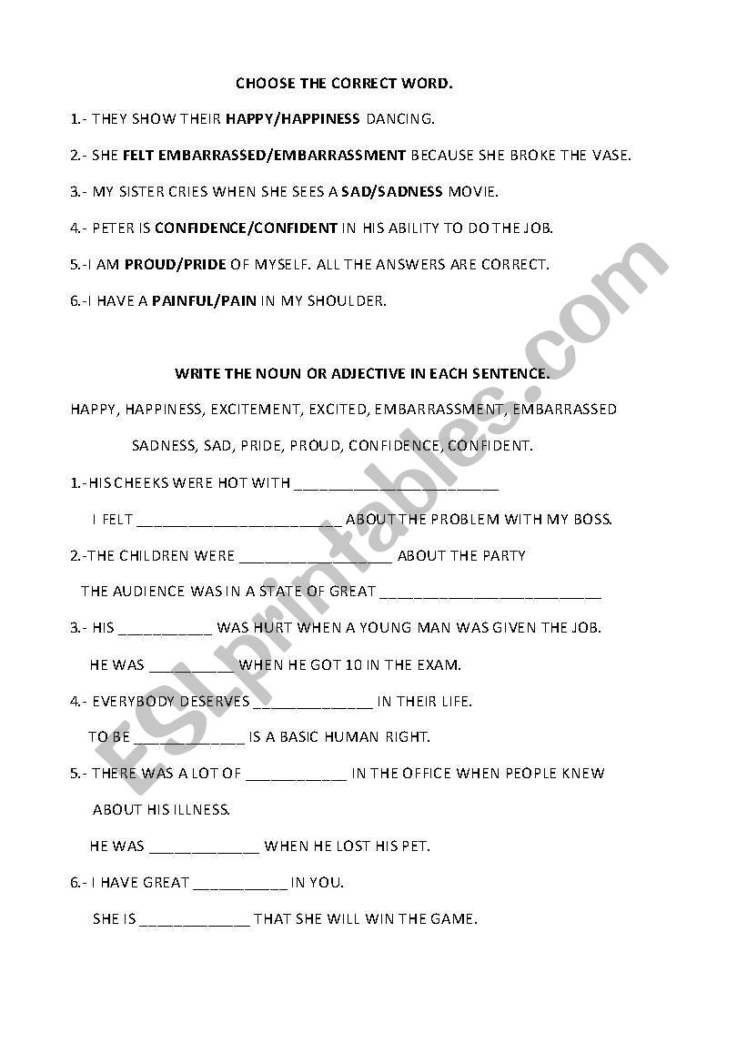 Choose Noun or Adjective worksheet