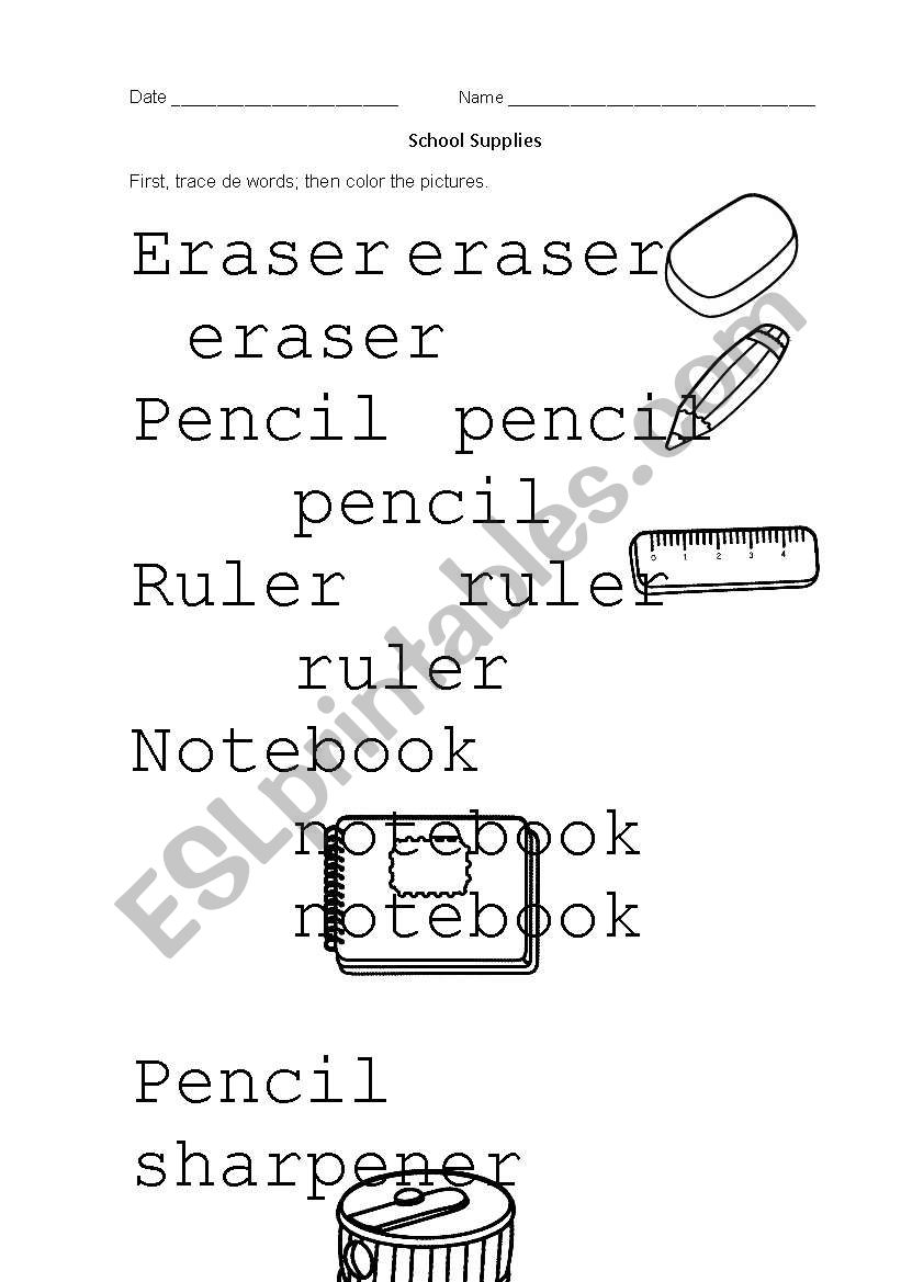 school supplies worksheet