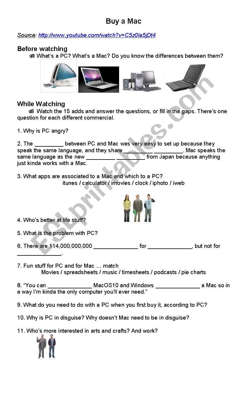 Buy a Mac (Mac versus PC) worksheet