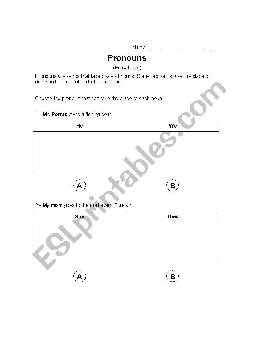 PERSONAL PRONOUNS ENTRY ASSESSMENT