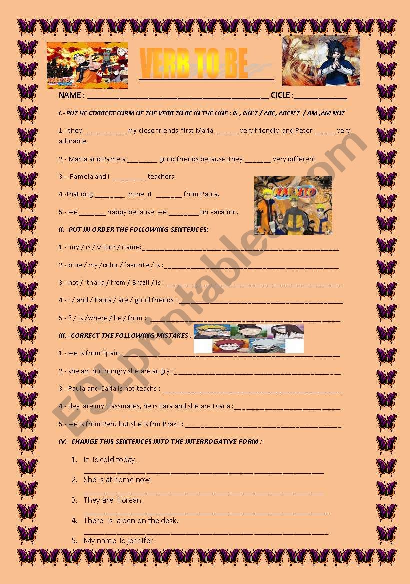 verb to be worksheet