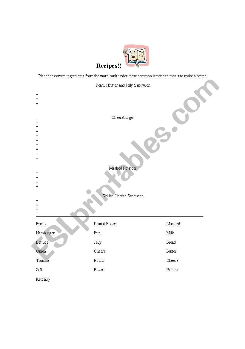 Recipes worksheet