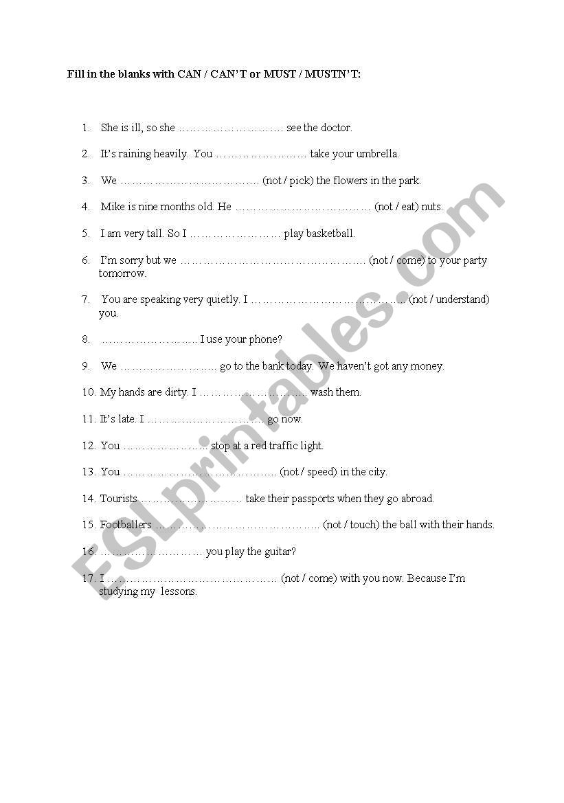 can/ must worksheet