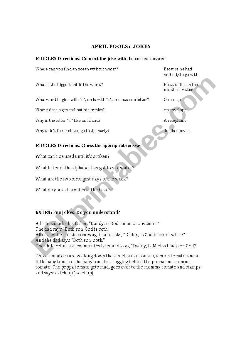 April Fools Jokes worksheet