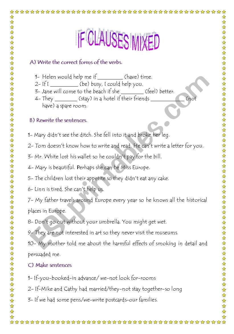 If Clauses Mixed Exercises worksheet