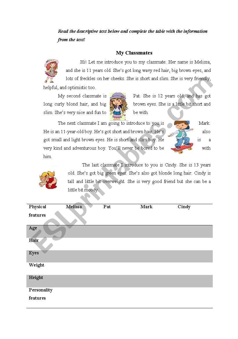 describing people reading text
