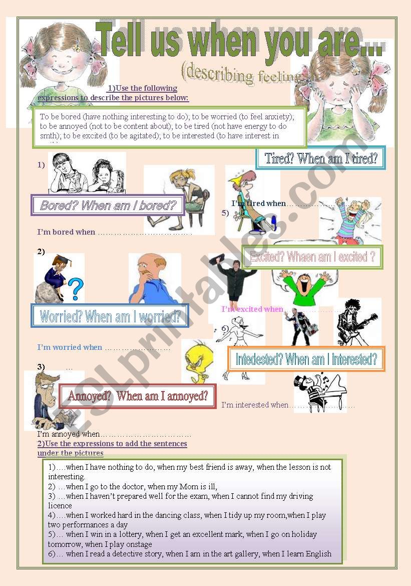 Describing feelings worksheet