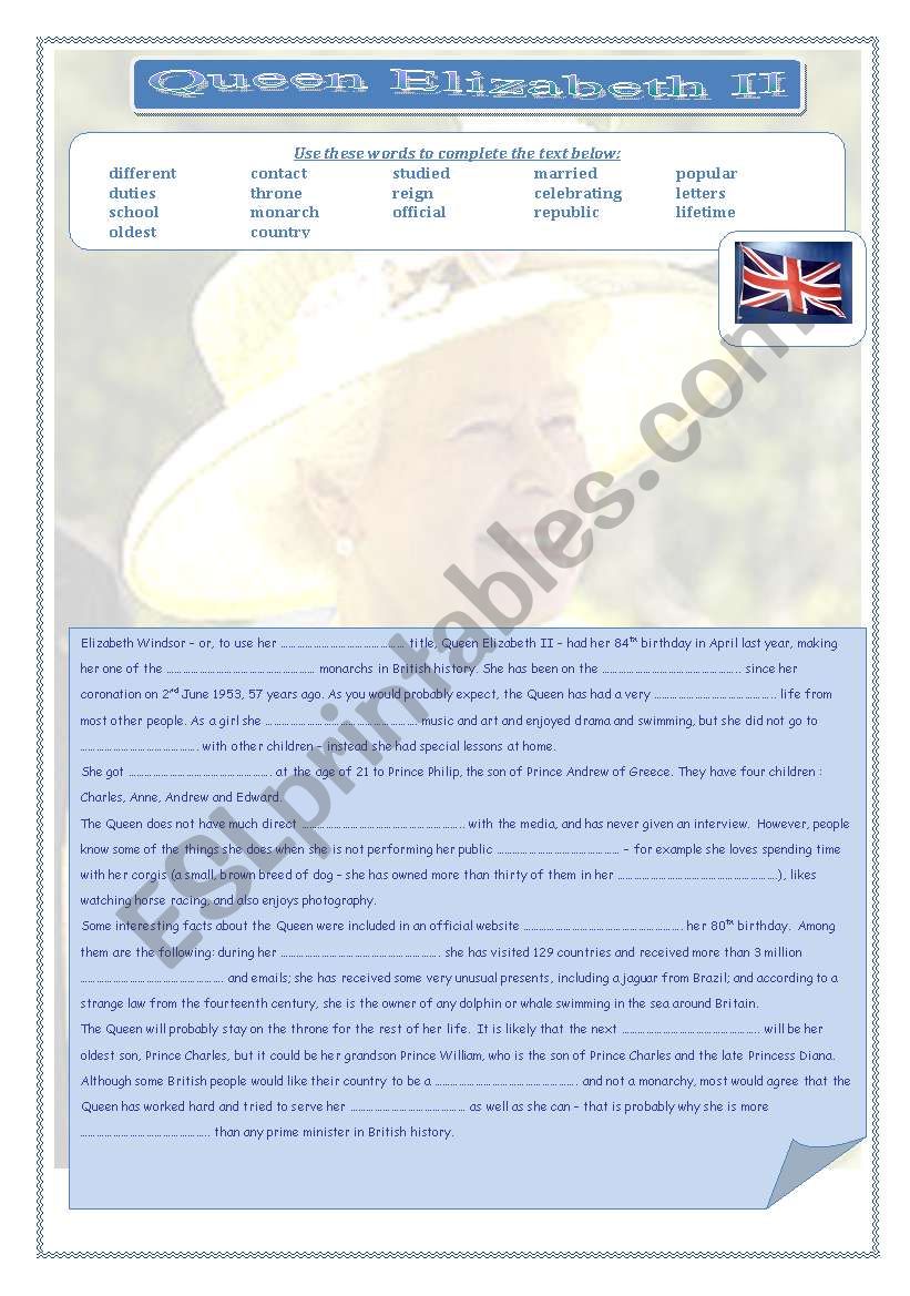 Queen Elizabeth II worksheet