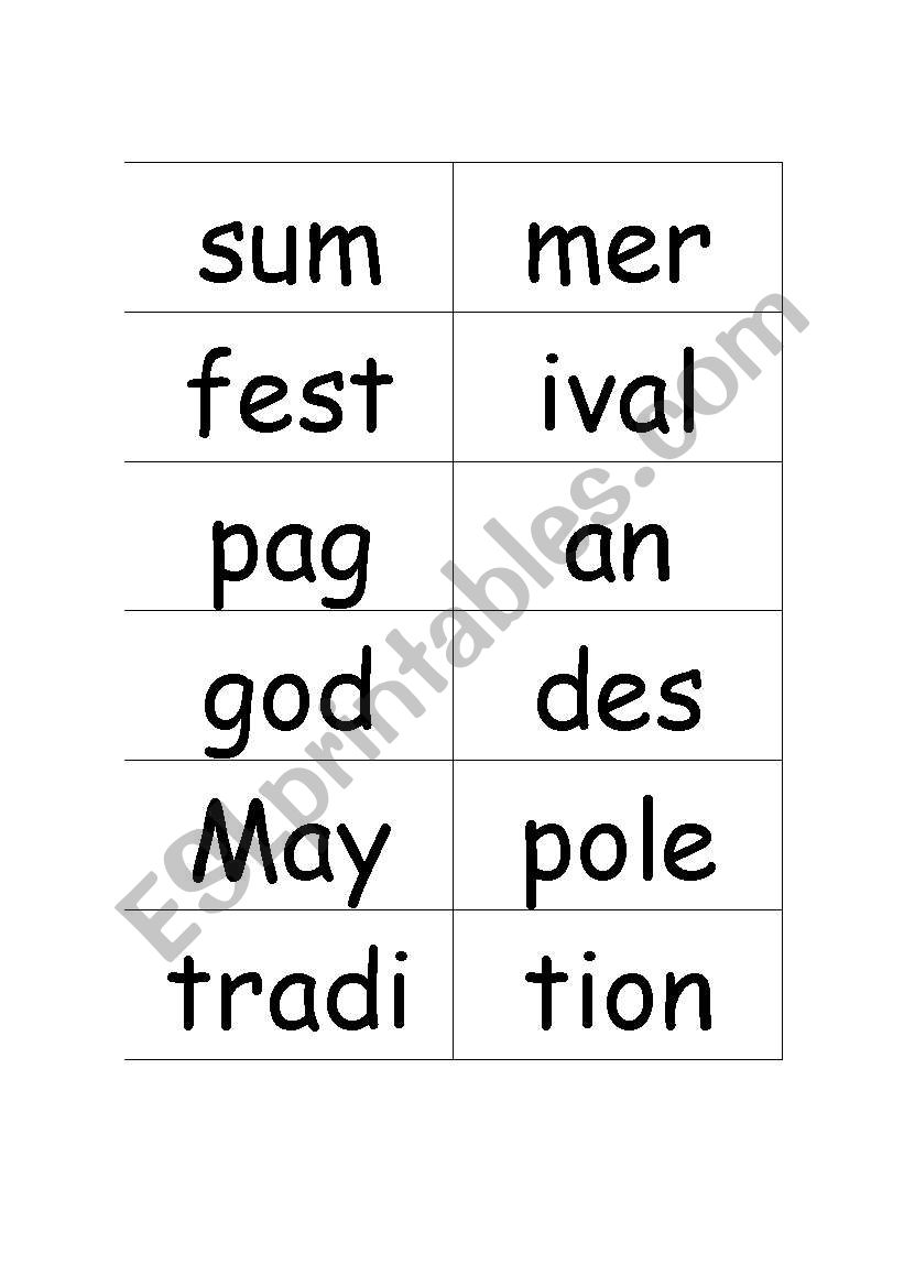 match up cards - May Day worksheet