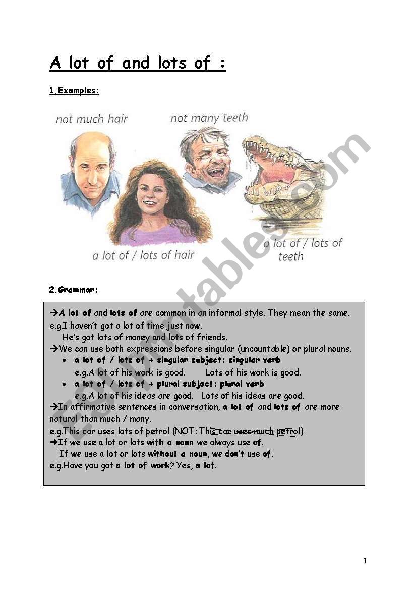 A lot of and lots of worksheet