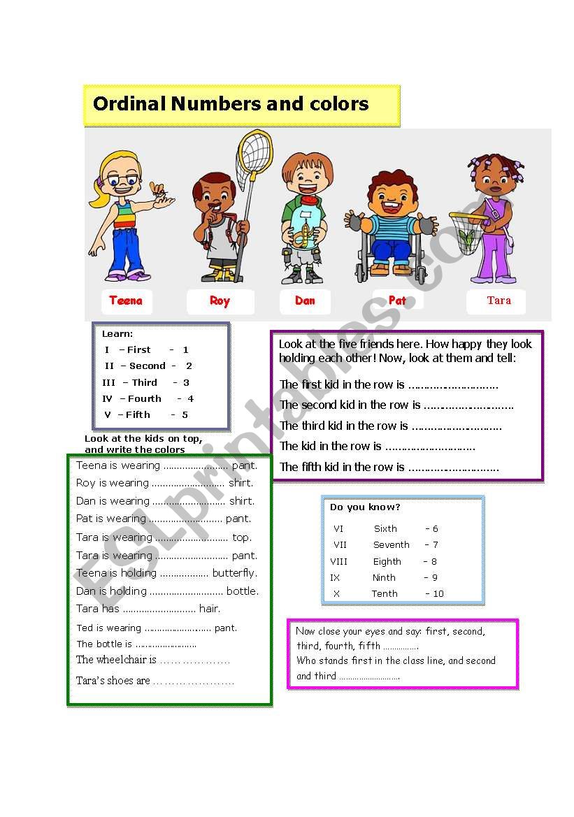 Ordinal Numbers worksheet