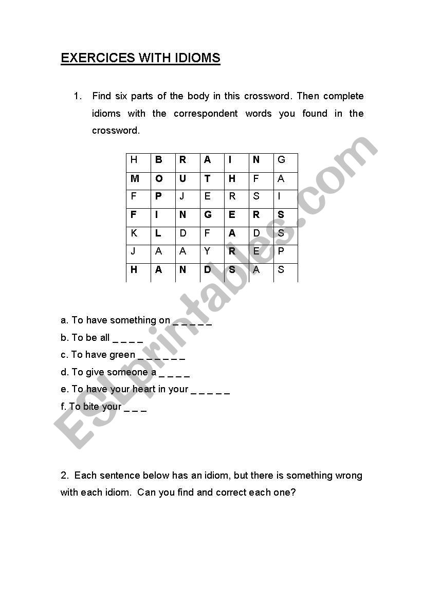 idioms worksheet