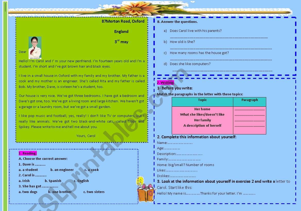 Reading+writing worksheet