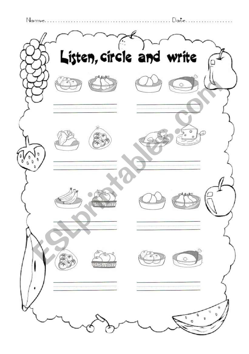 Food listening worksheet
