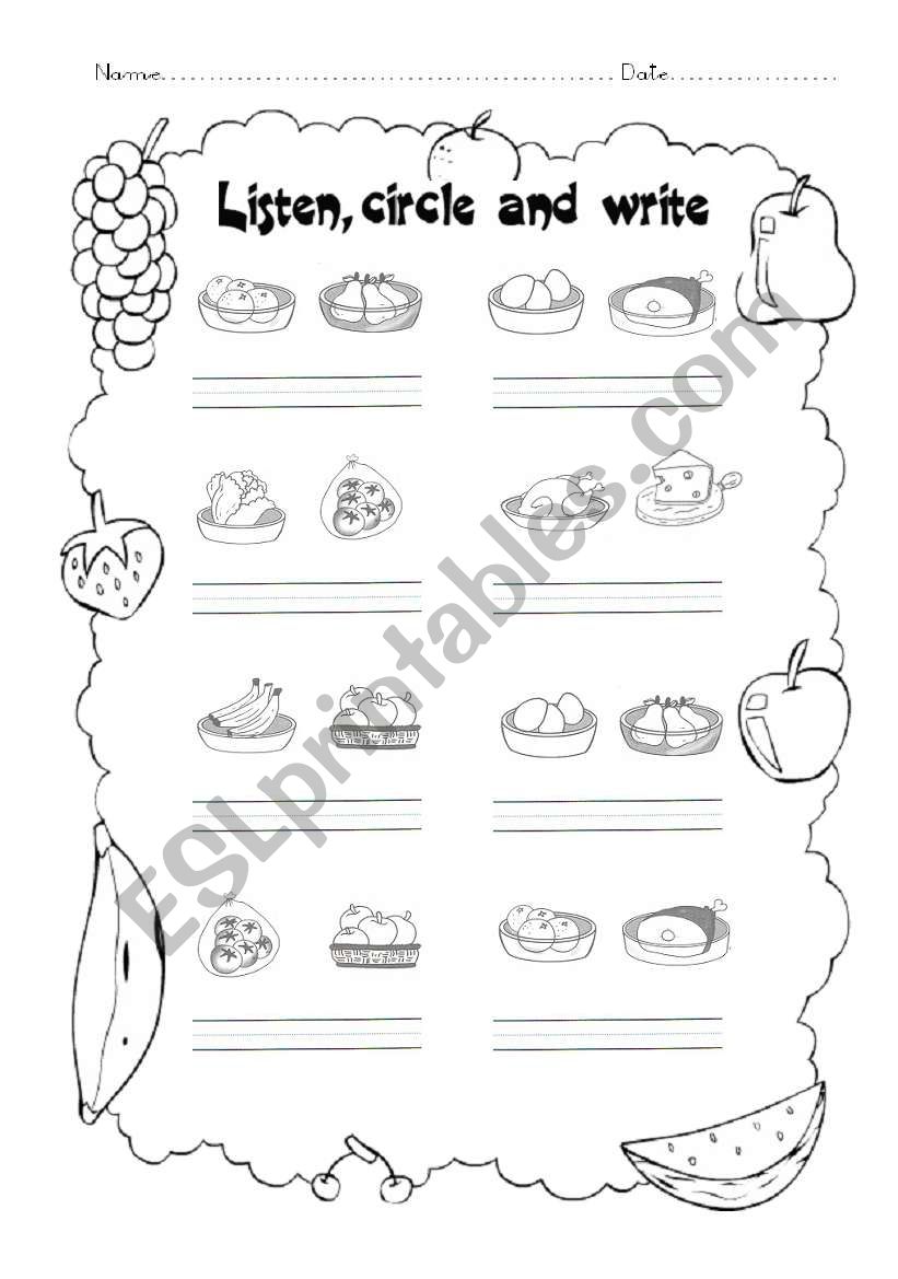 Food listening worksheet