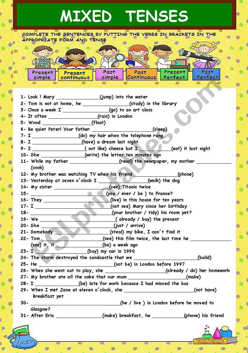 Esl Mixed Verb Tense Worksheets For Adults