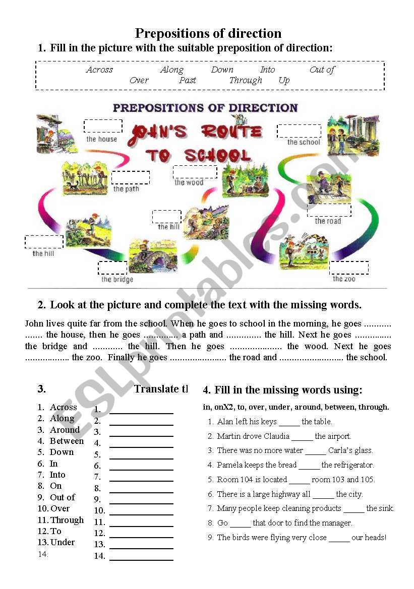 prepositions of direction worksheet