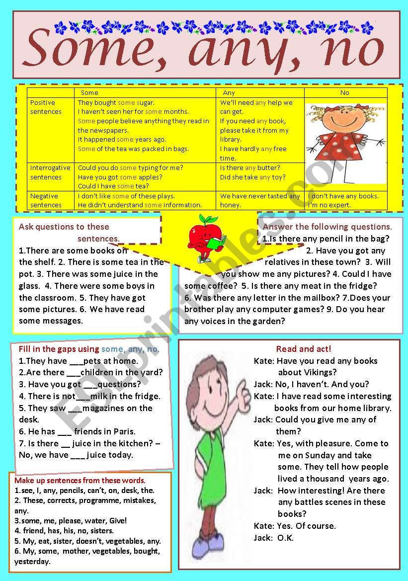 Some Any No ESL Worksheet By Devitsa