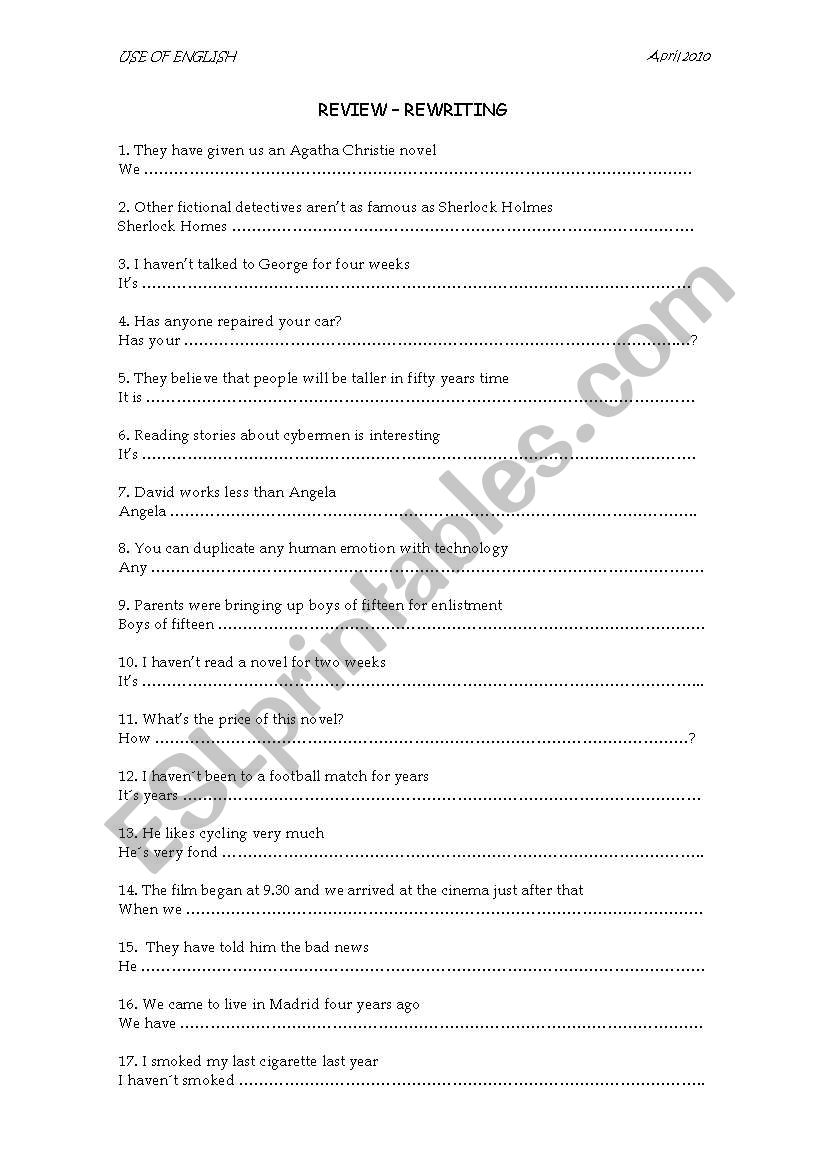 General Rephrasing worksheet