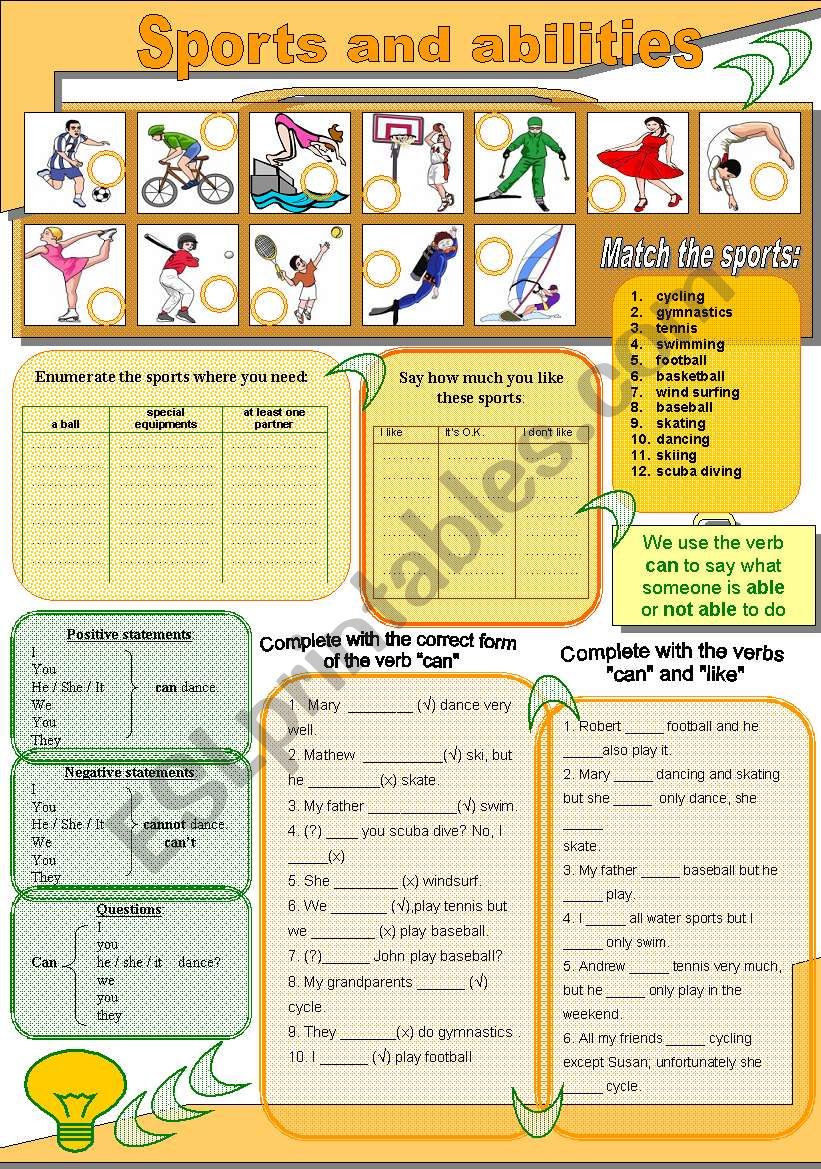 Sports and abilities 1/3 worksheet