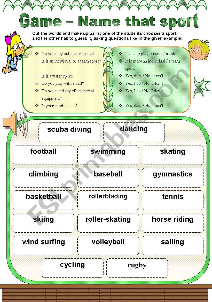 Name That Sport Game 3 3 Esl Worksheet By Timar Marika