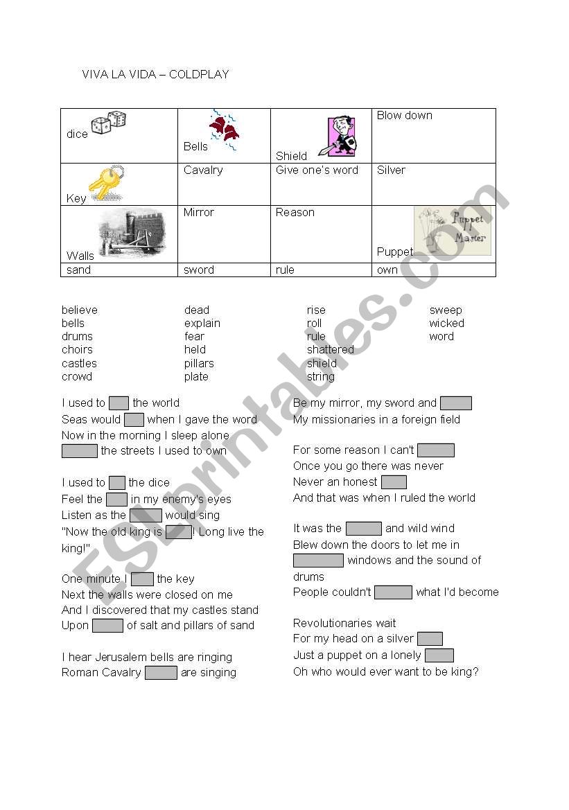 VIVA LA VIDA - COLDPLAY worksheet