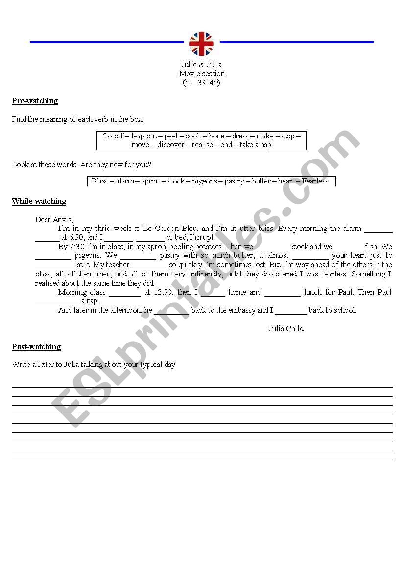 Julie and Julia worksheet