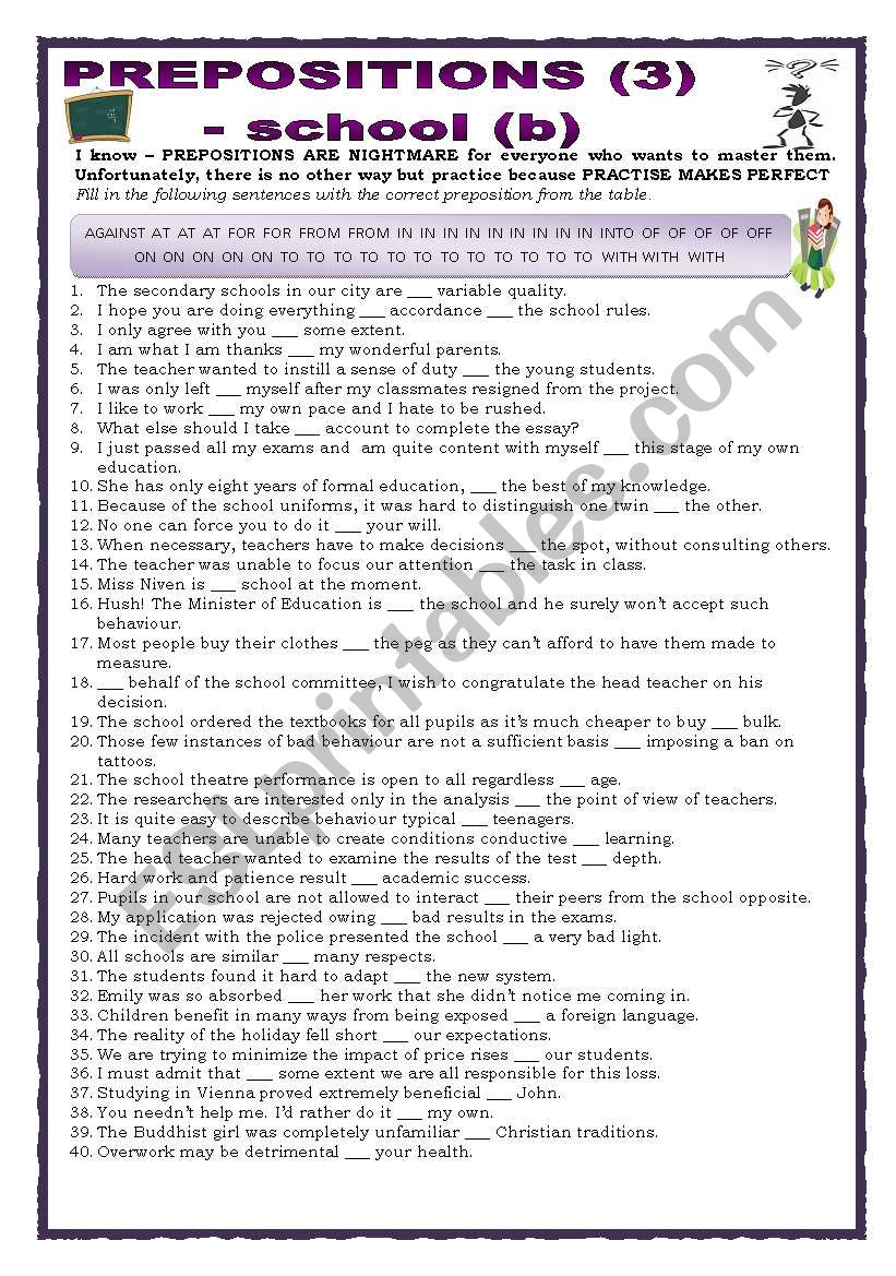 Prepositions 3b worksheet