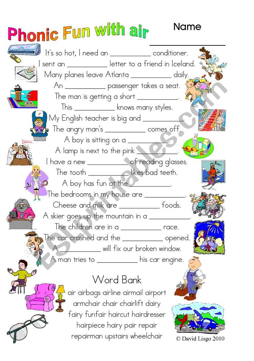 3 Magic pages of Phonic Fun with air: worksheet, dialogue and key (#28)