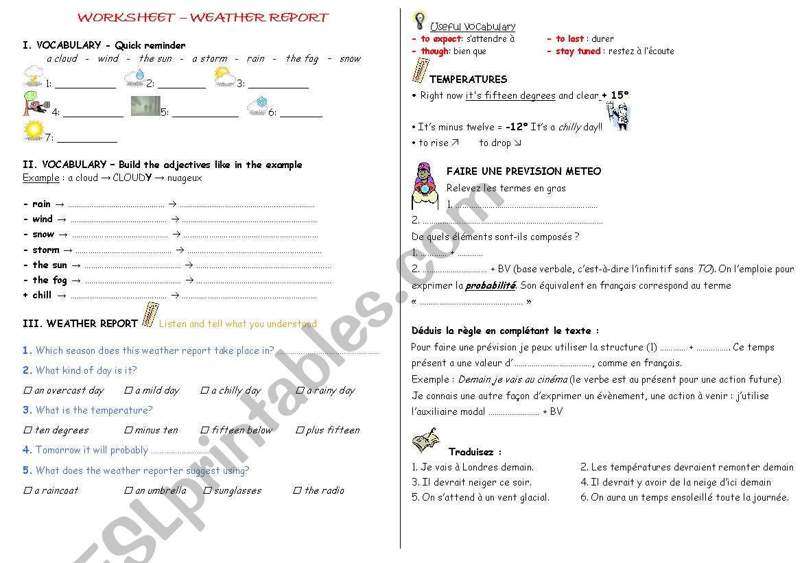 Weather report worksheet