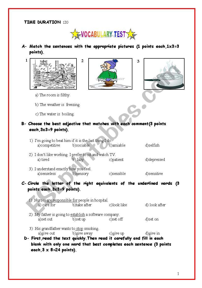 vocabuulary worksheet