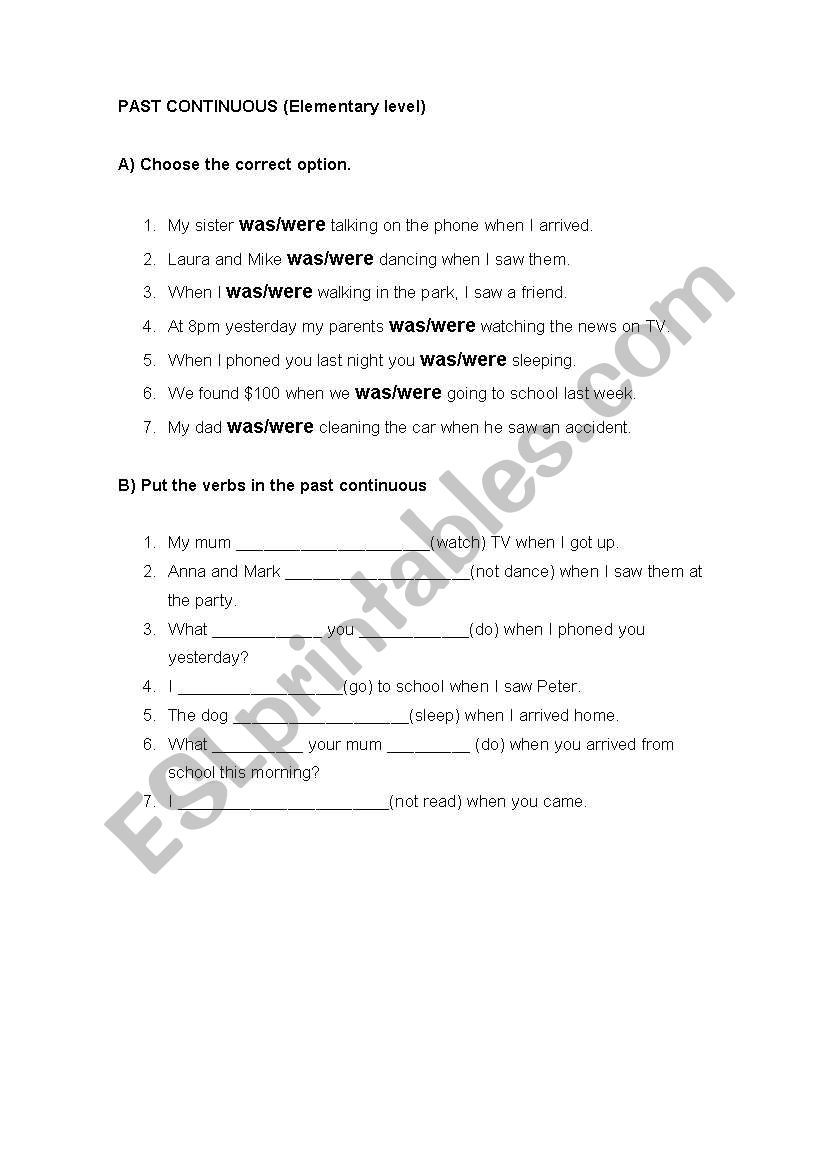 Past Continuous (Elementary) worksheet