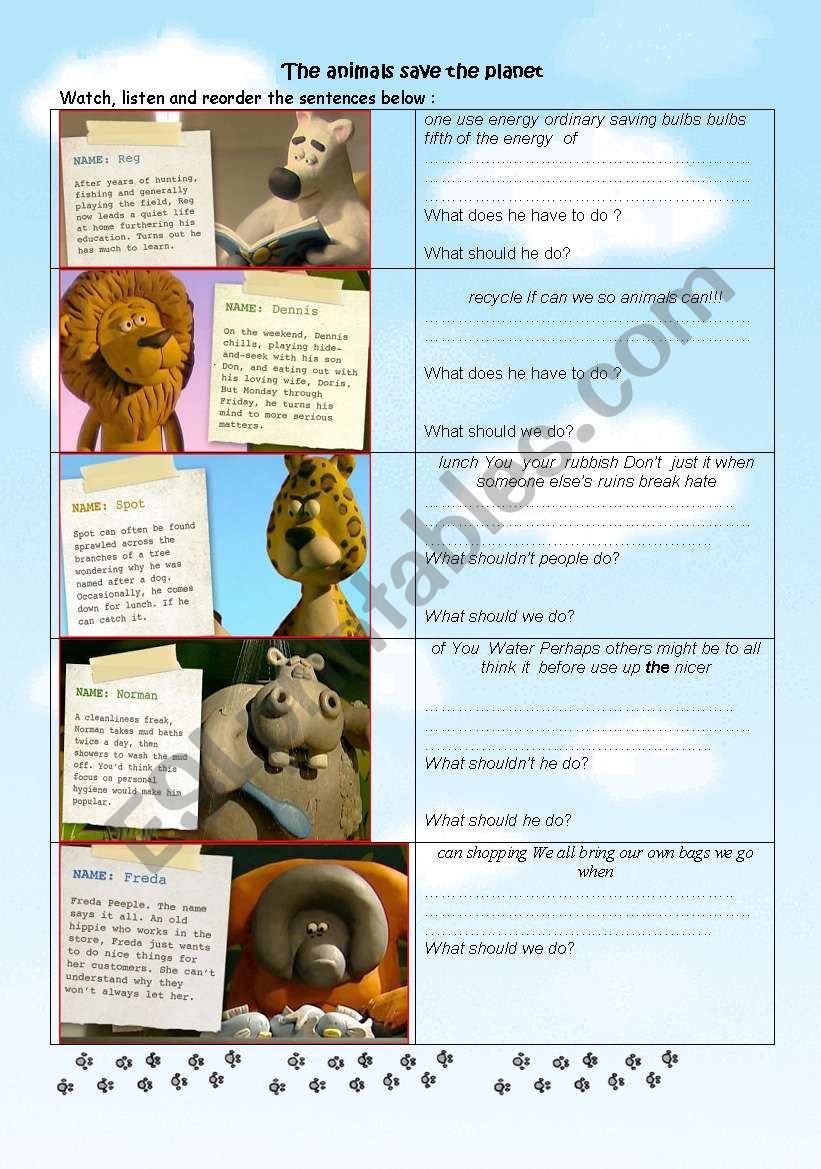 The animals save the planet worksheet