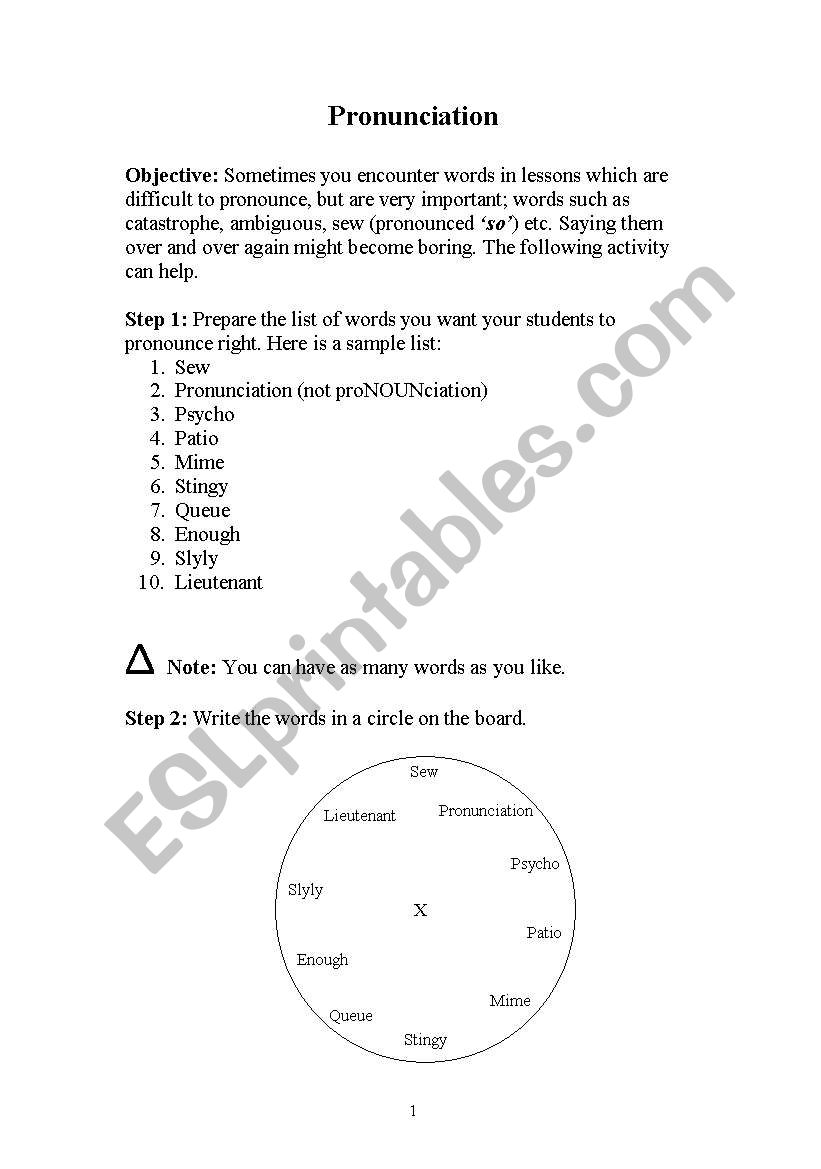 Pronunciation Practice Game worksheet