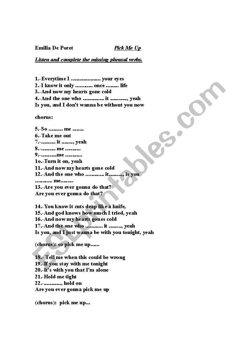 pick me up worksheet