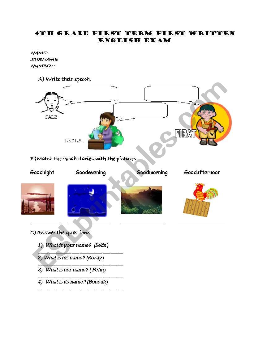 4th grade exam paper worksheet